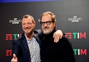 Amadeus e Stefano Coletta alla conferenza stampa dell'ultimo Festival di Sanremo