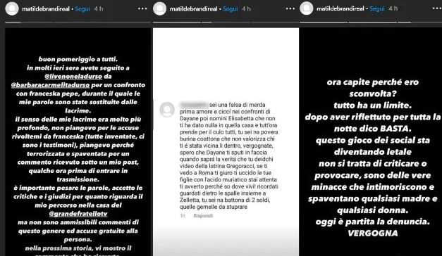 Matilde Brandi e le storie instagram dove dice di aver fatto denuncia