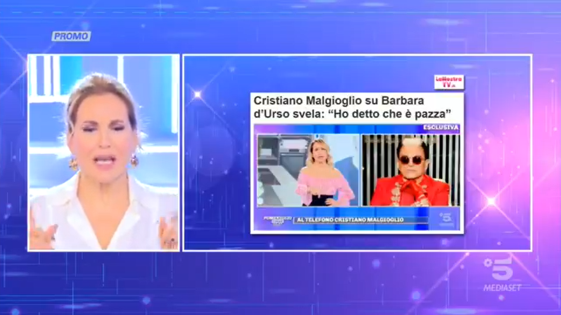 Pomeriggio 5, Cristiano Malgioglio dà della pazza alla D’Urso