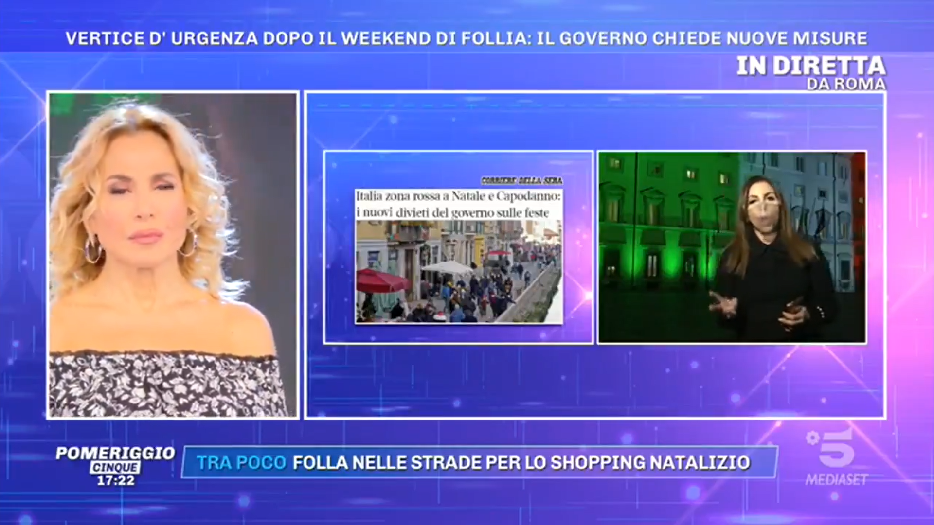 Pomeriggio 5, nuovo lockdown in Italia per Natale? Le ultime news in diretta