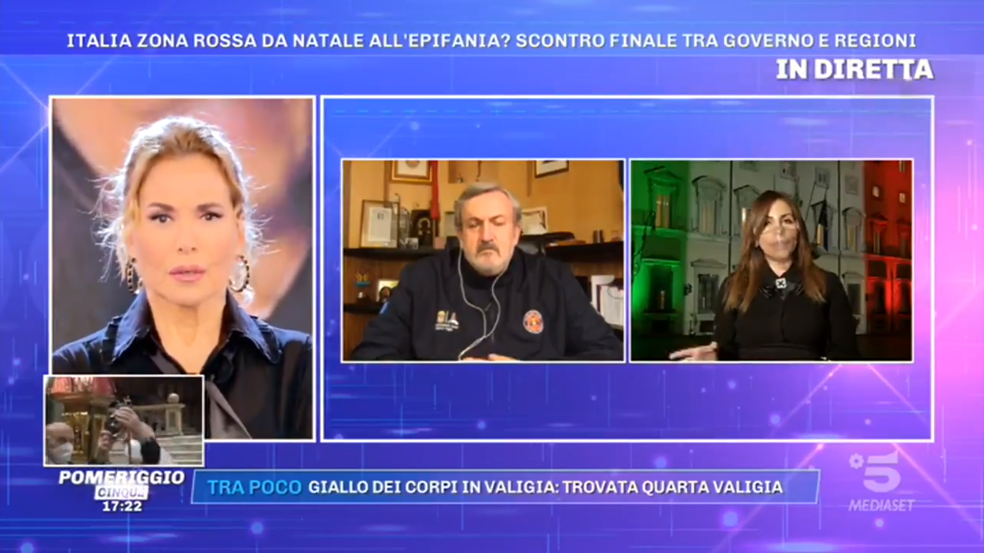 Pomeriggio 5, lockdown possibile da Natale alla befana: le ultime news in diretta da Palazzo Chigi con Emiliano in collegamento