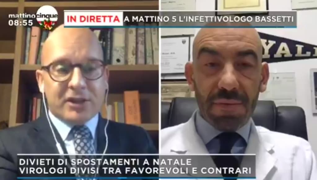 Scontro tra i virologi Broccolo e Bassetti a Mattino 5 sul divieto degli spostamenti a Natale