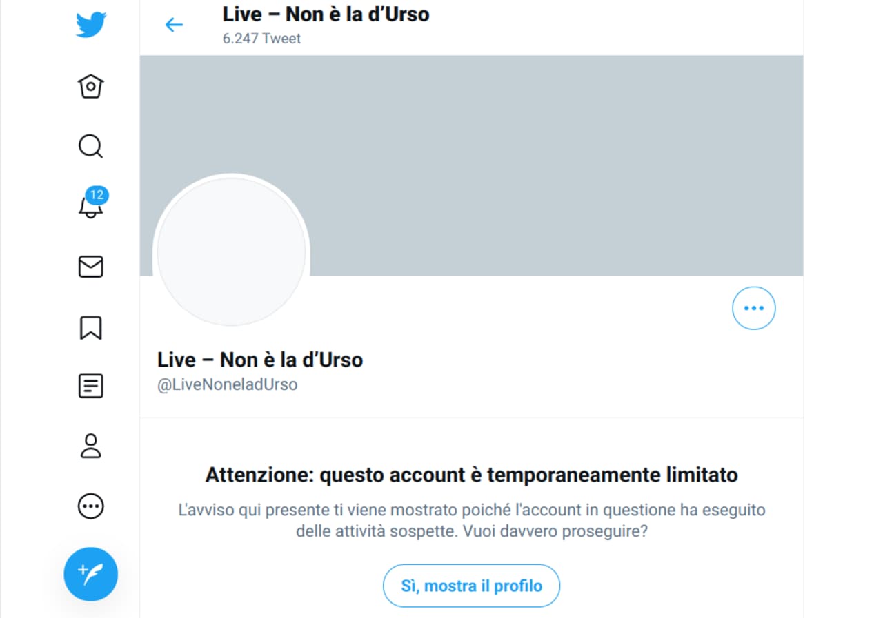 Live – Non è la d’Urso, account Twitter limitato: cosa è successo?
