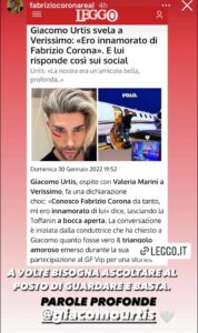 Fabrizio Corona risponde alla dichiarazione d'amore di Urtis