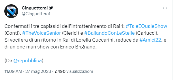 tweet palinsesti rai