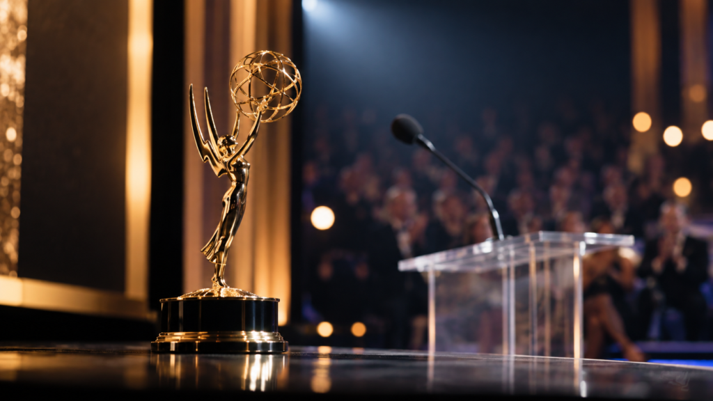 Michael J. Fox speaking at the Emmys.