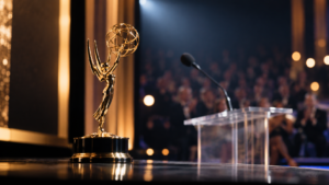 Michael J. Fox speaking at the Emmys.