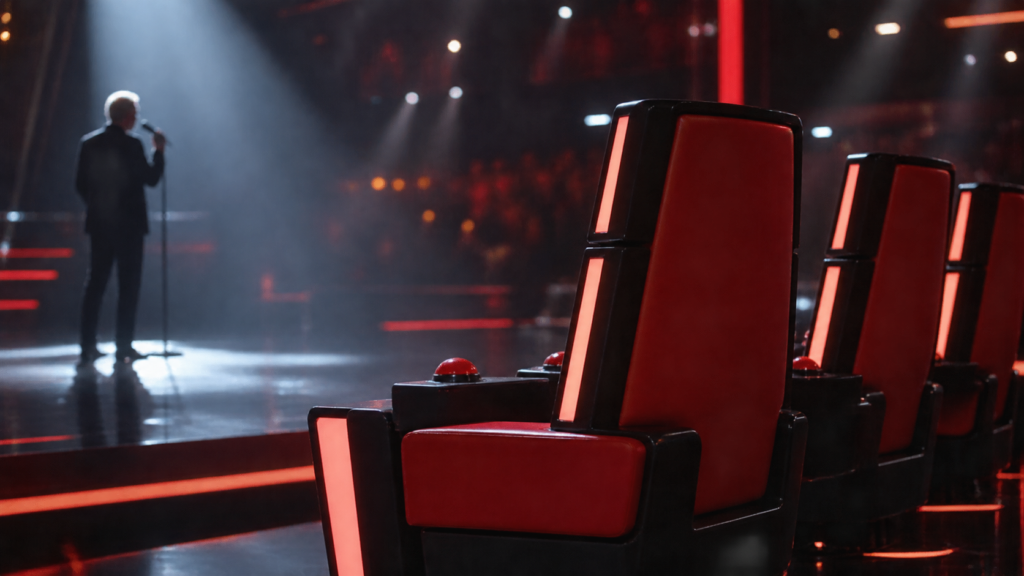 Luca Sandri canta sul palco di The Voice Senior