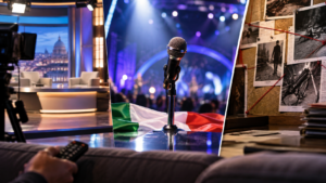 Studio televisivo di Quarto Grado con conduttori.